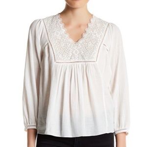 Rebecca Taylor V-Neck Embroidered Eyelet Top